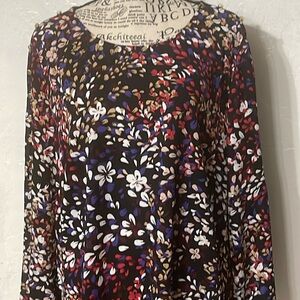 NWOT Liz Claiborne Womens Size large Floral Long Sleeve Top Blouse Black